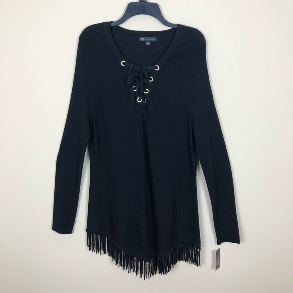 INC International Concepts Dresses & Skirts - Black Sweater Dress/Tunic with Fringe by INC